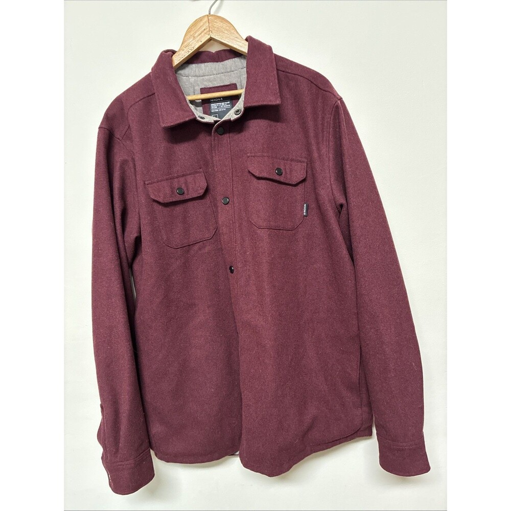 Nixon Heavy Duty Wool Button Down Long Sleeve Shirt Dark Maroon Men’s Size Large
